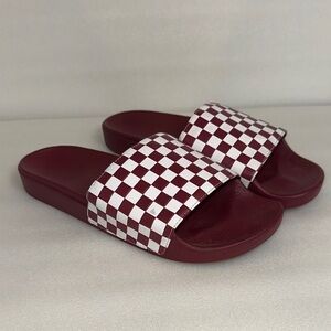 Vans Burgundy and White Checkered Slide Sandals